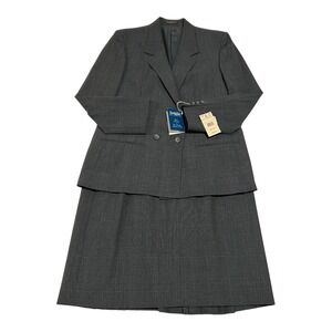 New The Ragalia Collection 90s Academia‎ Prep Dark Grey Striped Skirt Suit 8P